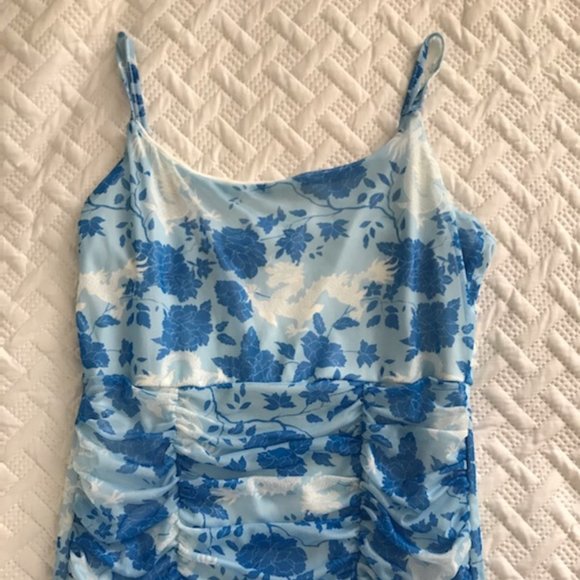 Blue Mesh Ruched Mini-Dress NWT - Picture 3 of 4